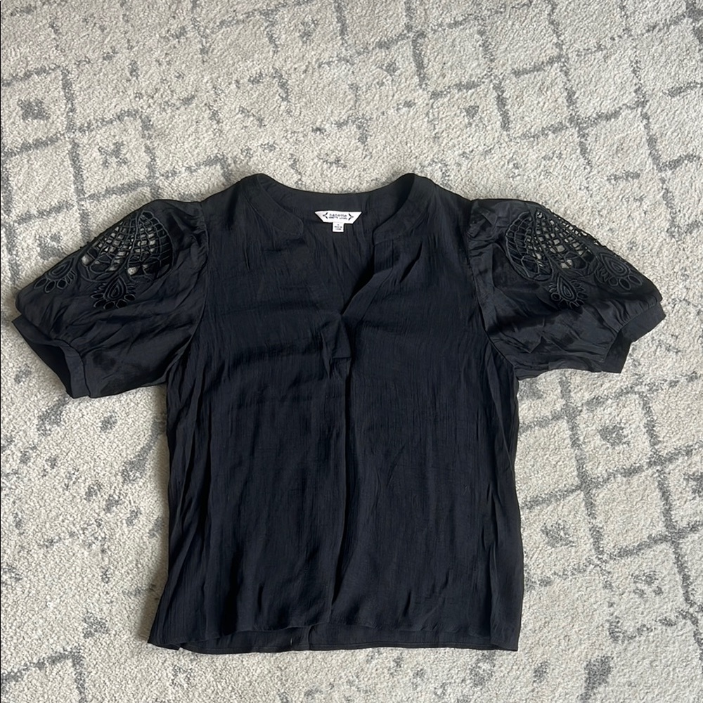 Nanette Lepore Black Puff Sleeve Embellished Blouse